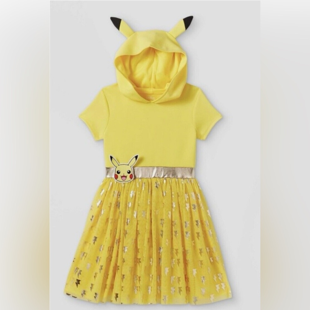 Girls Pokemon Yellow Pikachu Dress Hoodie Tutu Costume Outfit EUC 4/5 XS